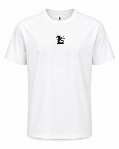 Wit LONEPRAYERS Icoon T-shirt met minimalistisch zwart logo op de borst en subtiel merkdetail in de nek.
